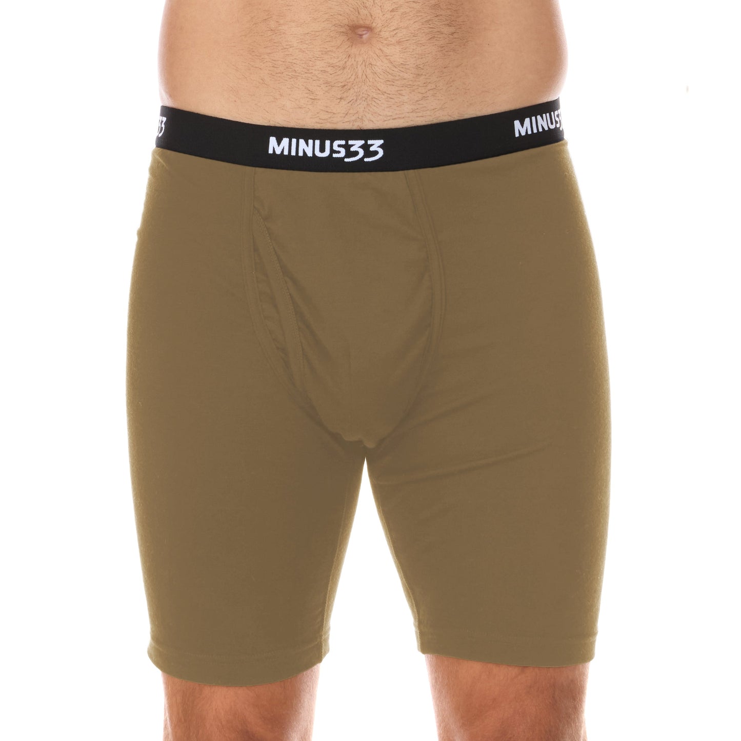 Men's merino wool pouch boxer briefs in Tan 499 with supportive pouch design