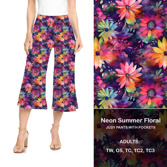 Neon Summer Floral Judy Hybrid Pants with Pockets