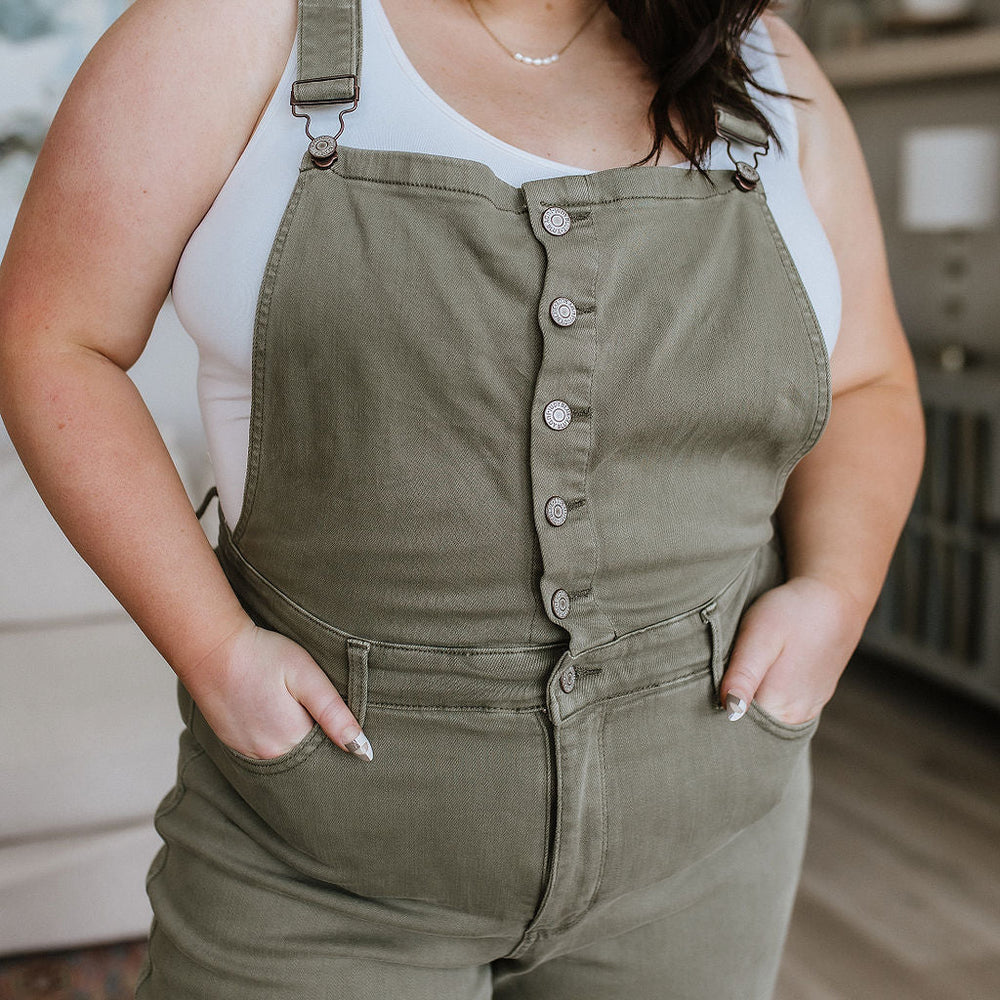 
                      
                        Olivia Control Top Release Hem Overalls in Olive
                      
                    