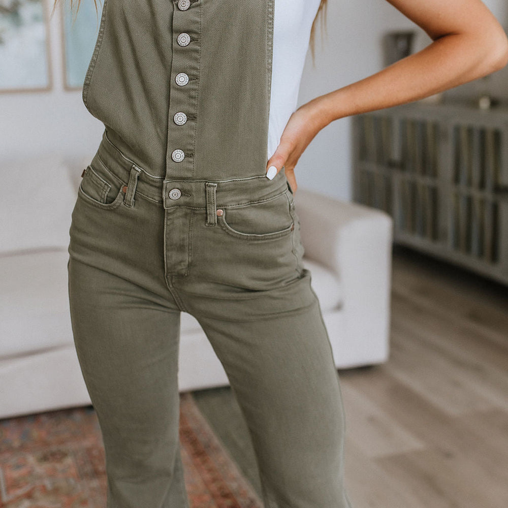 
                      
                        Olivia Control Top Release Hem Overalls in Olive
                      
                    