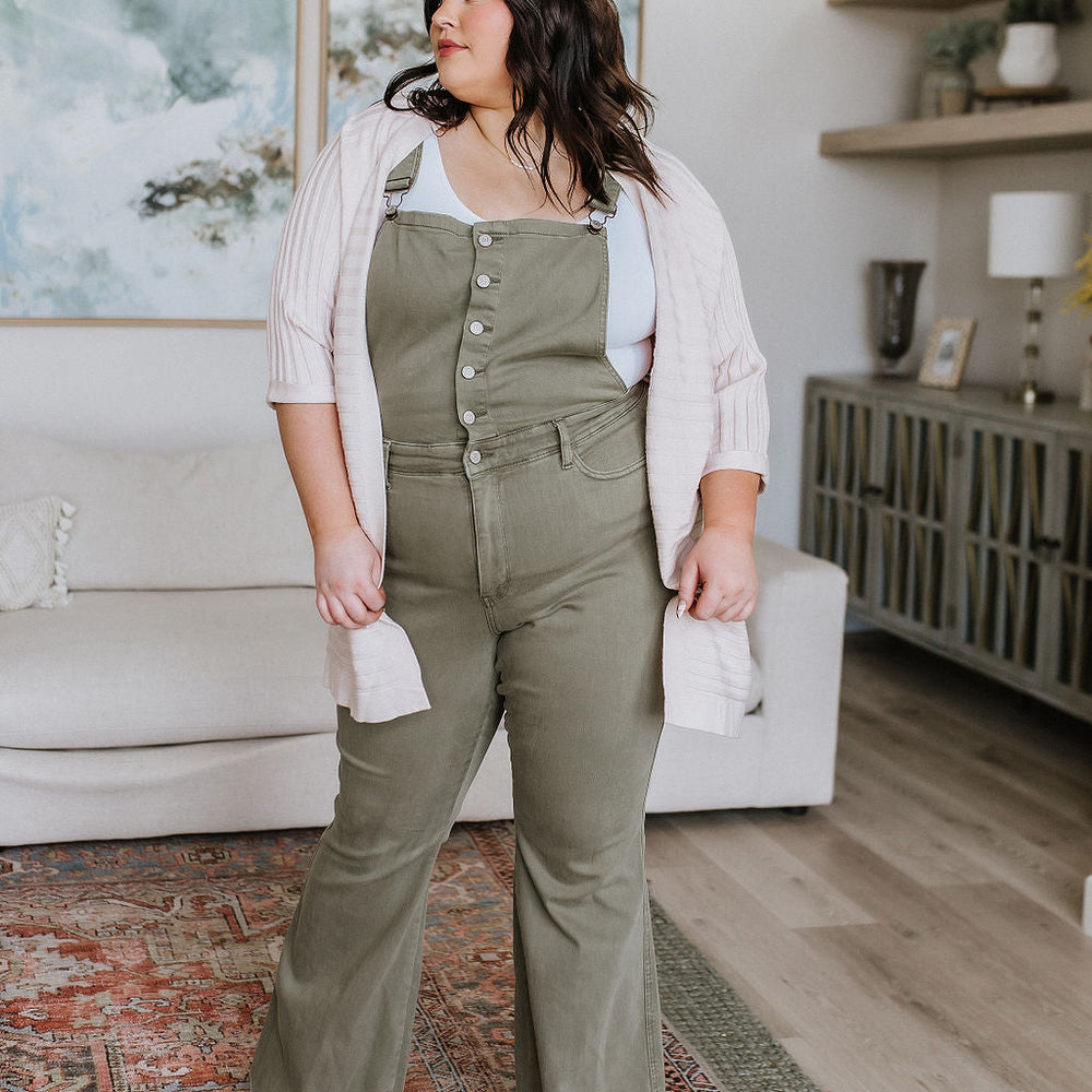 
                      
                        Olivia Control Top Release Hem Overalls in Olive
                      
                    