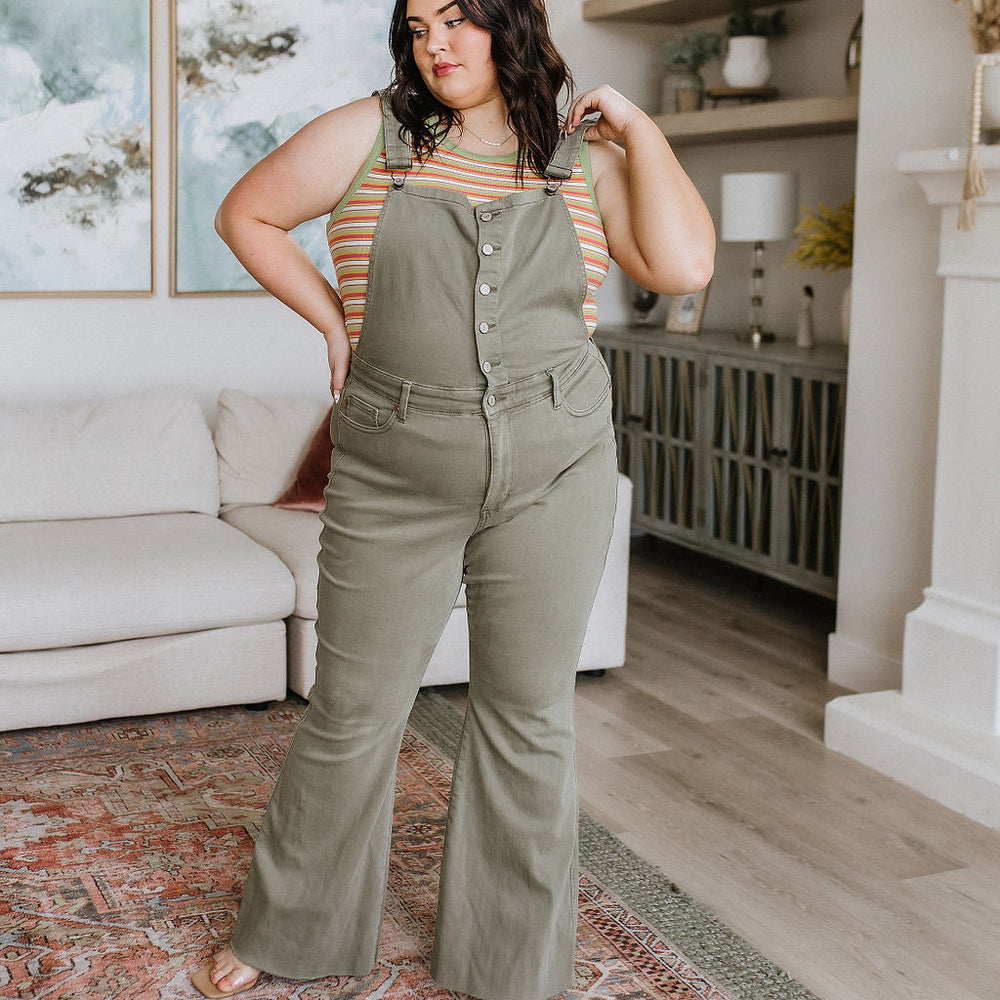 
                      
                        Olivia Control Top Release Hem Overalls in Olive
                      
                    