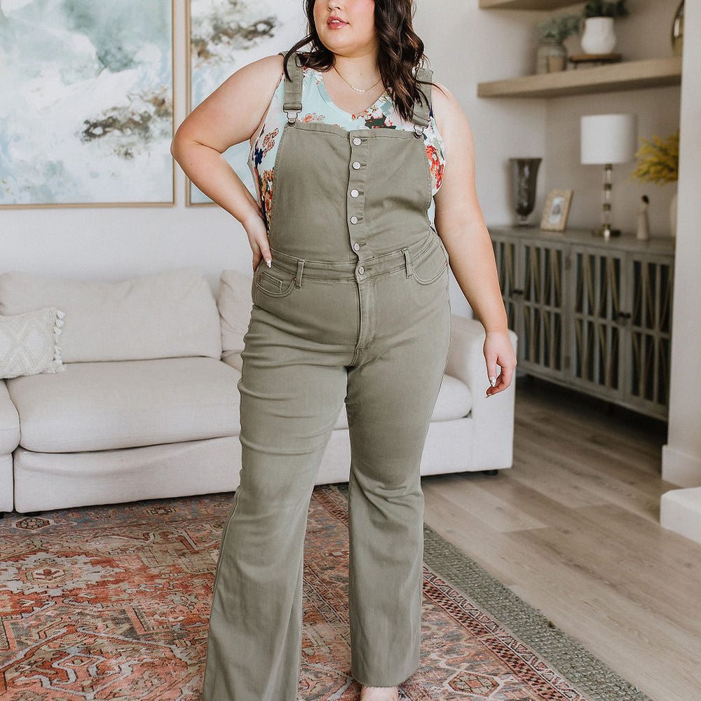 
                      
                        Olivia Control Top Release Hem Overalls in Olive
                      
                    