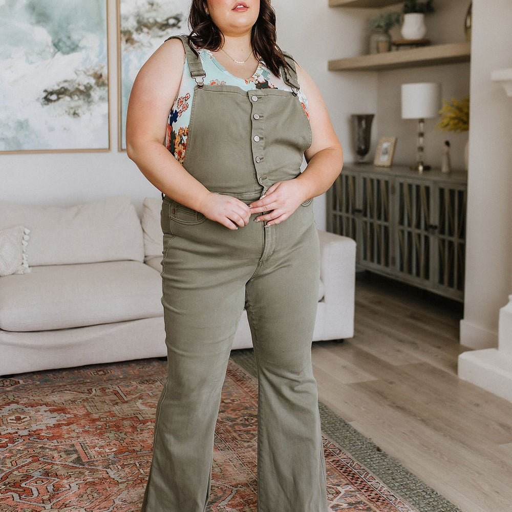 
                      
                        Olivia Control Top Release Hem Overalls in Olive
                      
                    