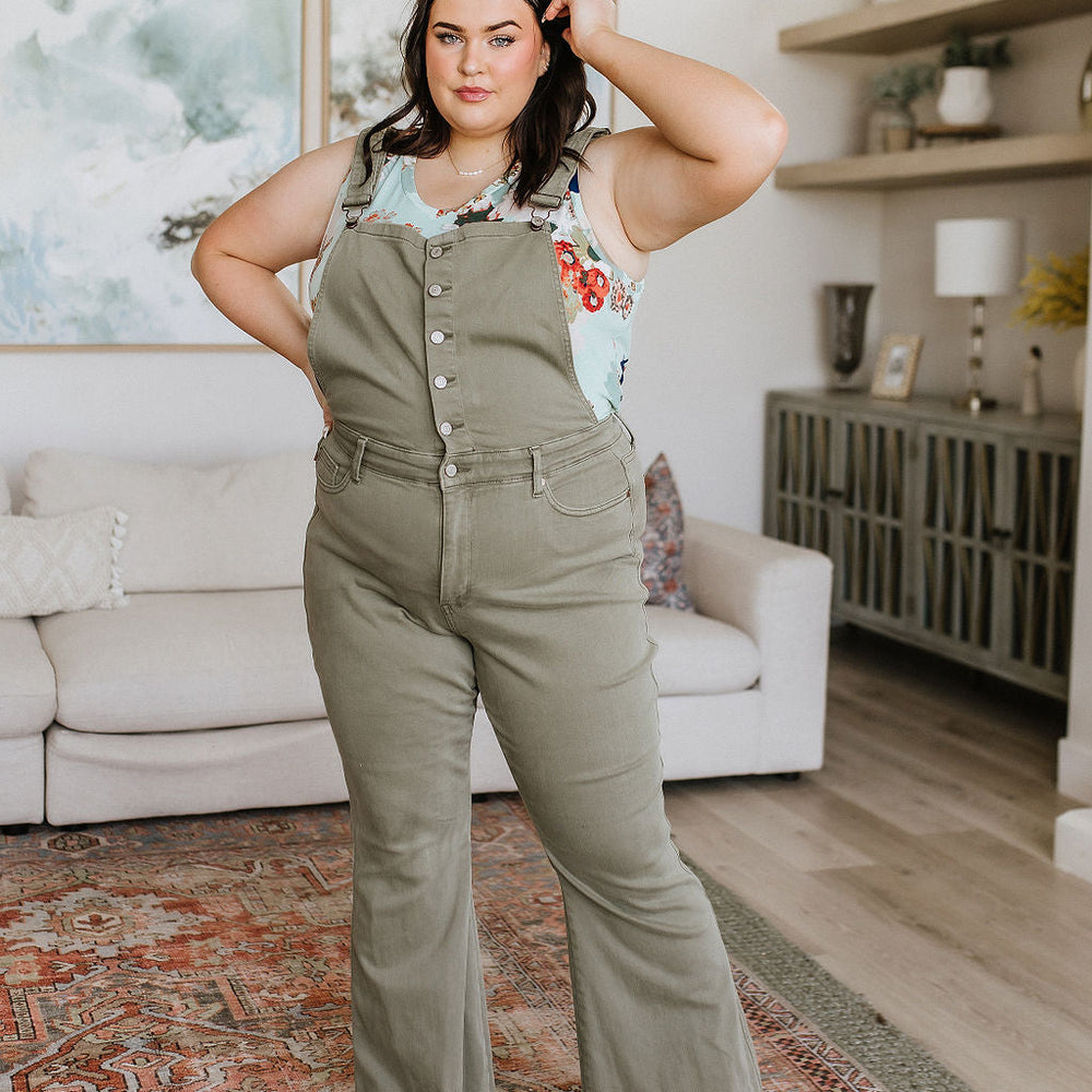 
                      
                        Olivia Control Top Release Hem Overalls in Olive
                      
                    