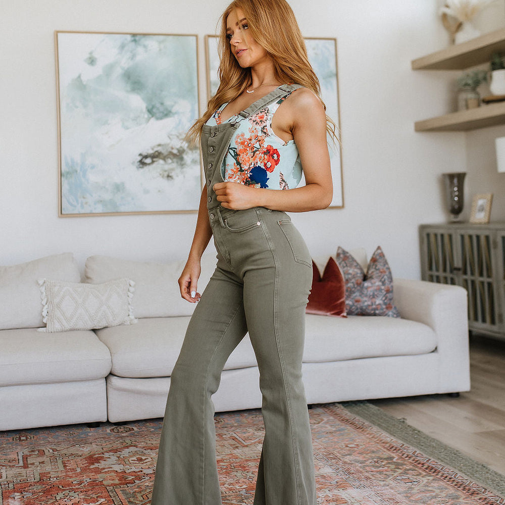 
                      
                        Olivia Control Top Release Hem Overalls in Olive
                      
                    