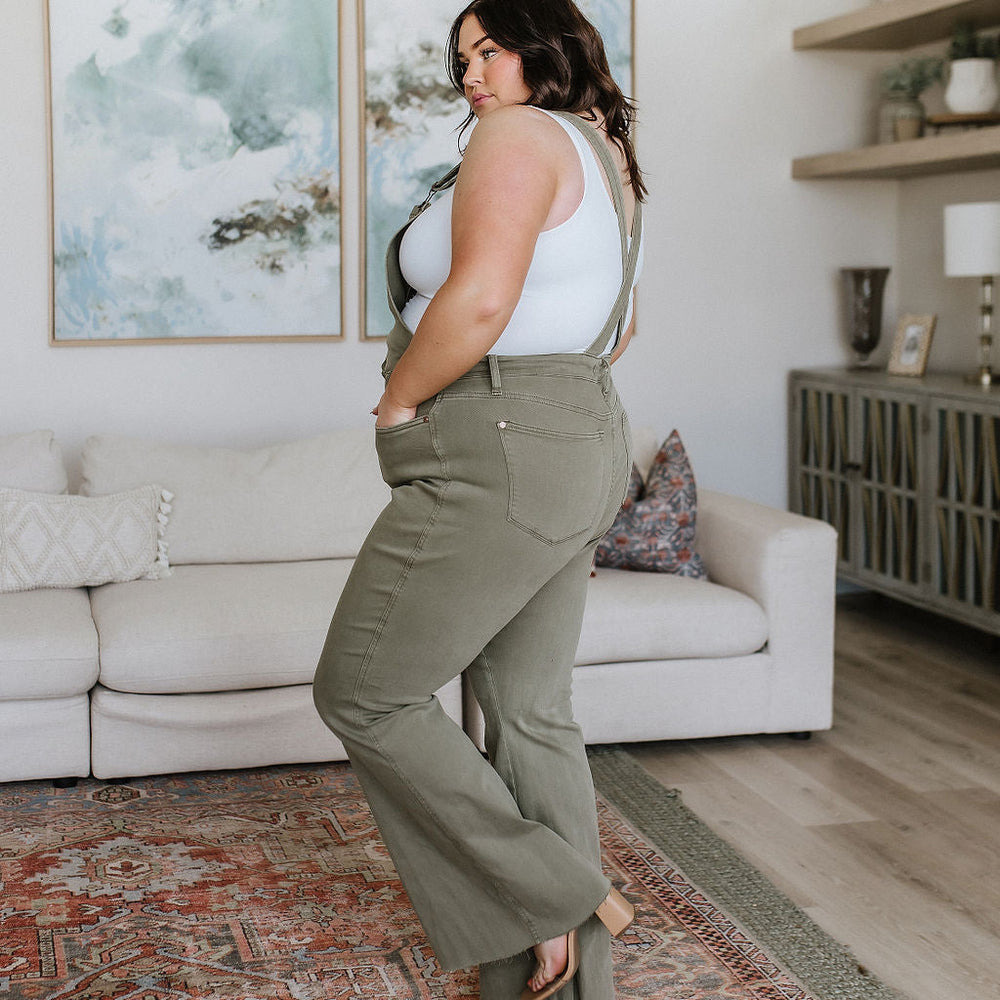 
                      
                        Olivia Control Top Release Hem Overalls in Olive
                      
                    