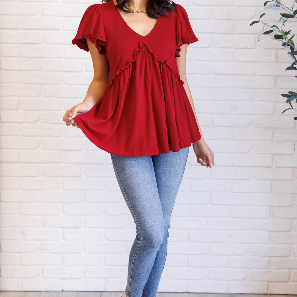 
                      
                        One Day Soon V-Neck Ruffle Detail Top
                      
                    