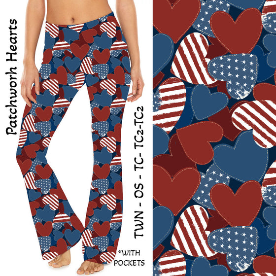 Patchwork Hearts Yoga Flares with Pockets