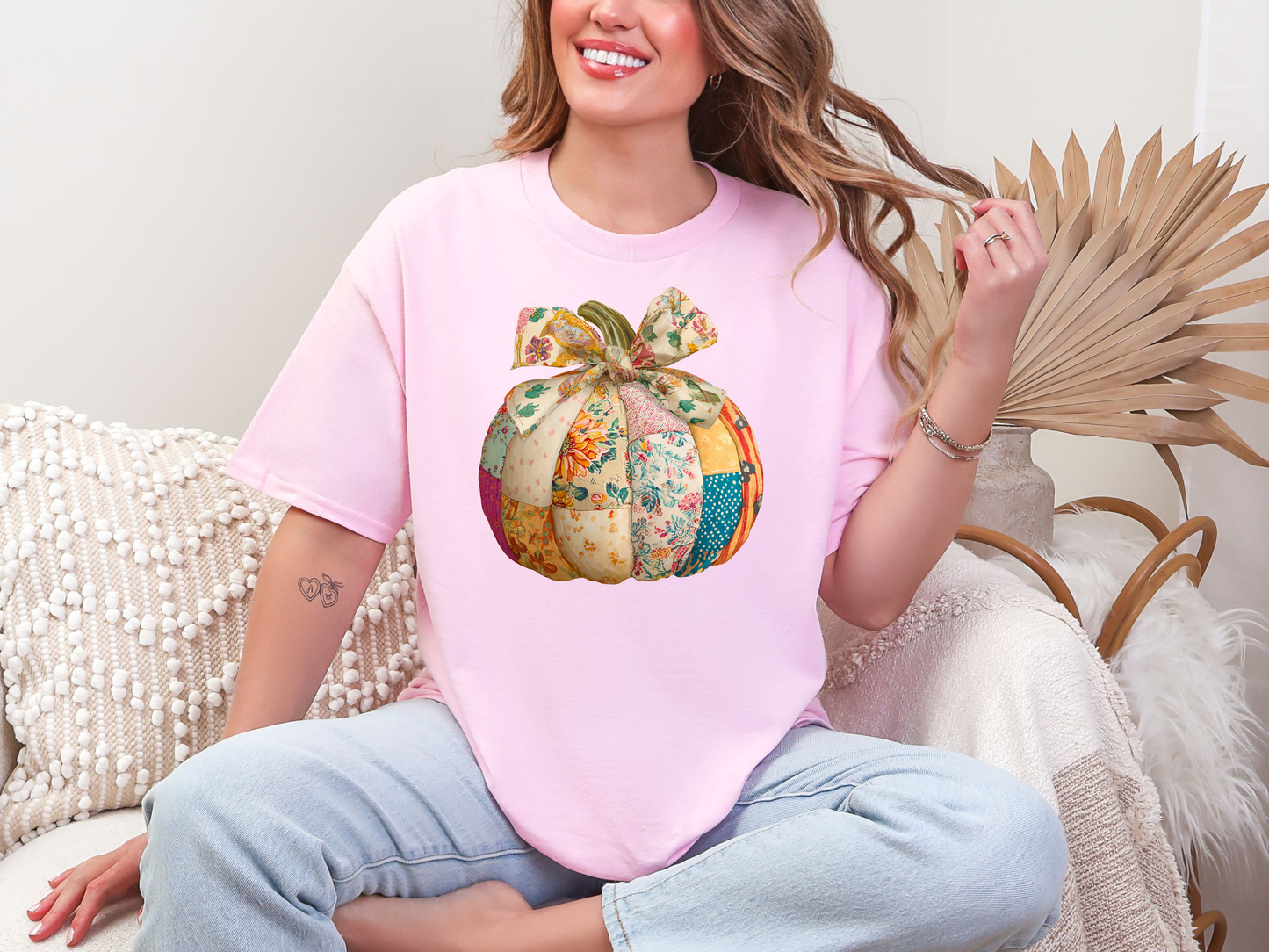 Pumpkin patchwork tee in pink