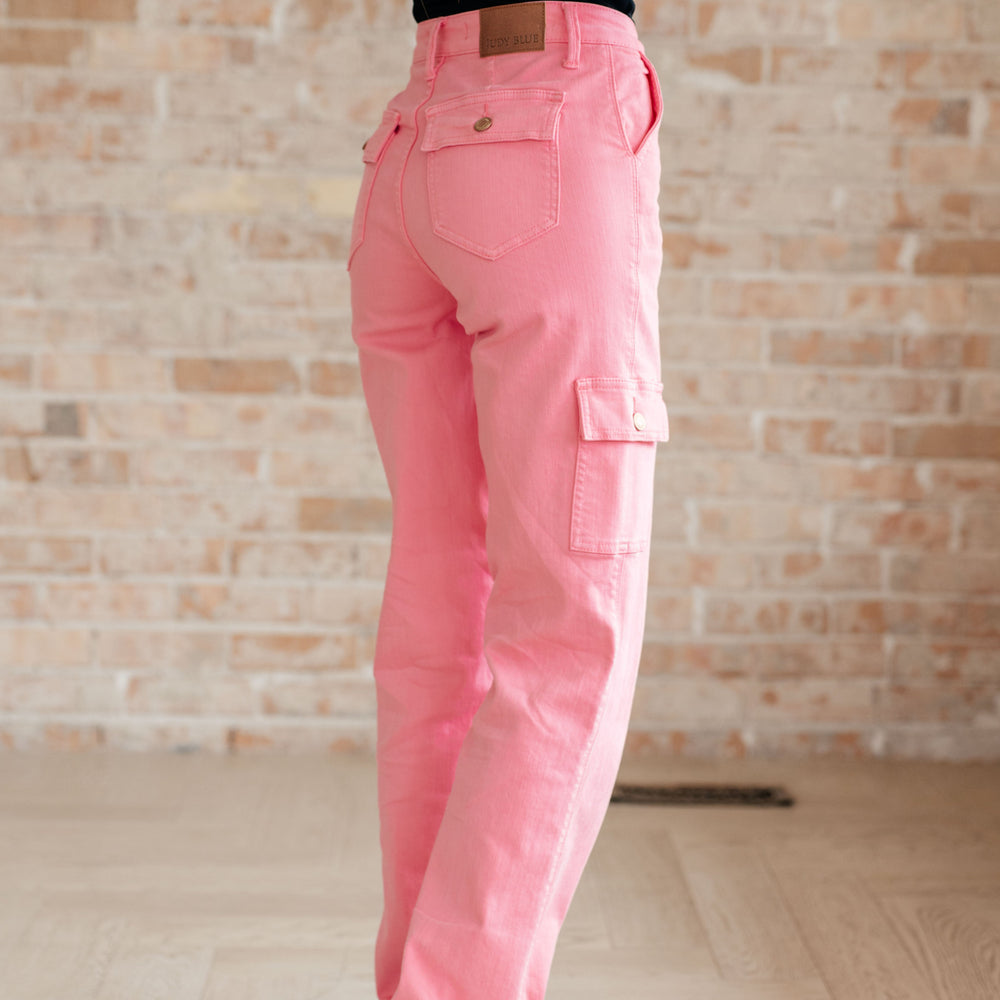 
                      
                        Peggy High Rise Cargo Straight Jeans in Pink
                      
                    