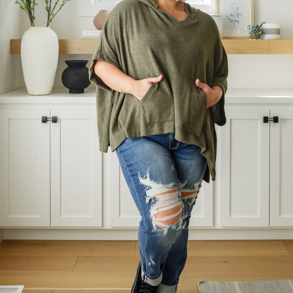 
                      
                        Perfectly Poised Hooded Poncho in Olive
                      
                    