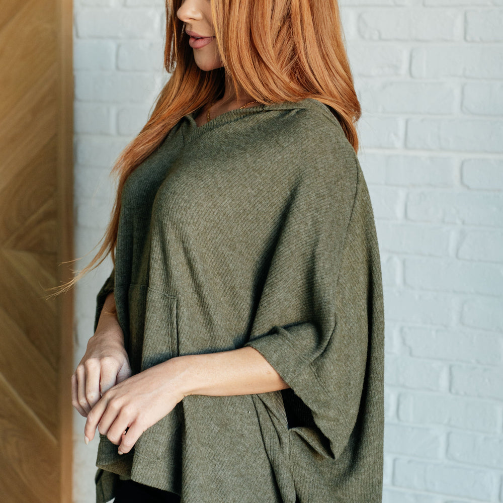 
                      
                        Perfectly Poised Hooded Poncho in Olive
                      
                    