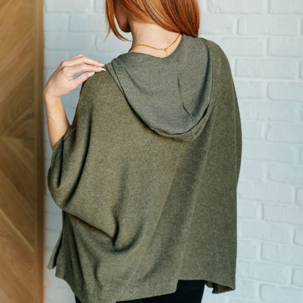 
                      
                        Perfectly Poised Hooded Poncho in Olive
                      
                    