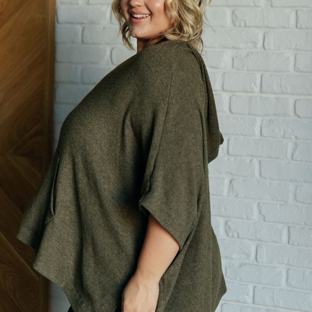 
                      
                        Perfectly Poised Hooded Poncho in Olive
                      
                    