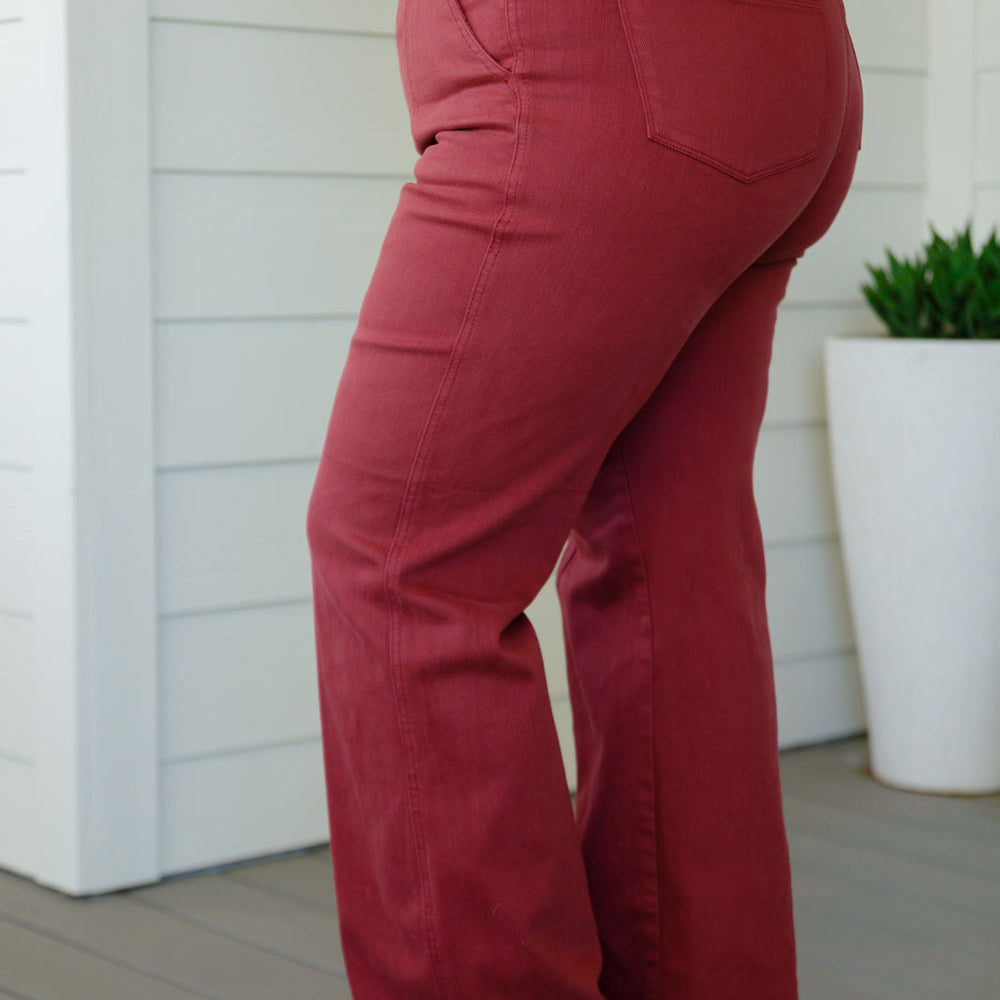 
                      
                        Phoebe High Rise Front Seam Straight Jeans in Burgundy
                      
                    