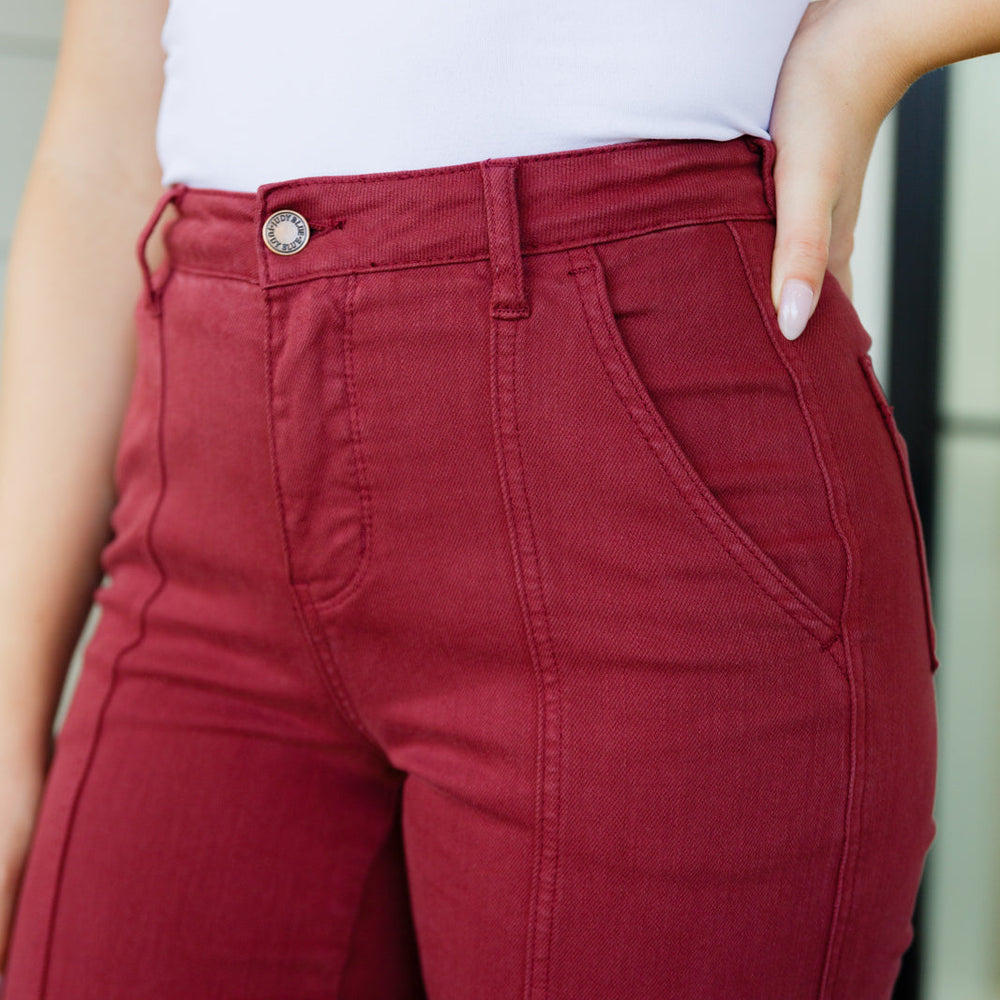 
                      
                        Phoebe High Rise Front Seam Straight Jeans in Burgundy
                      
                    