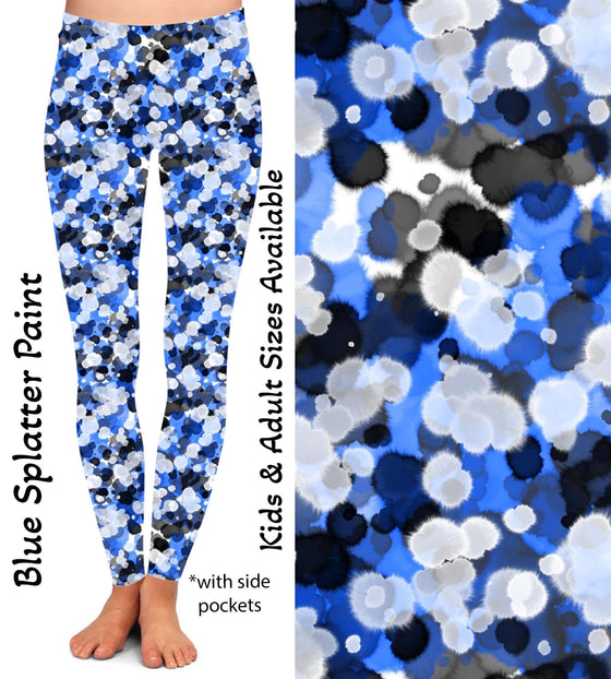 Blue Splatter Paint Leggings with Pockets