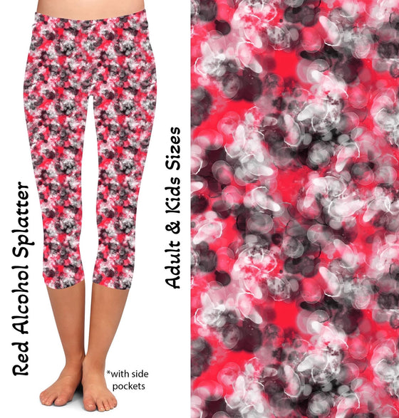 Red Alcohol Splatter Capris with Pockets