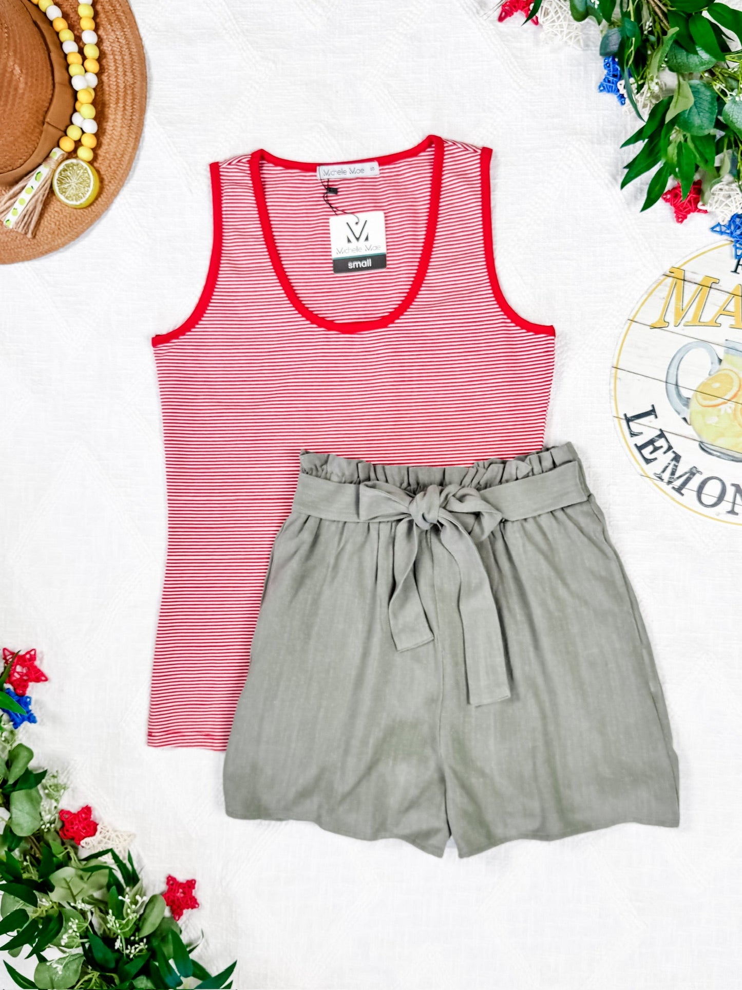 Libby Linen Shorts in Olive with tie belt and pockets