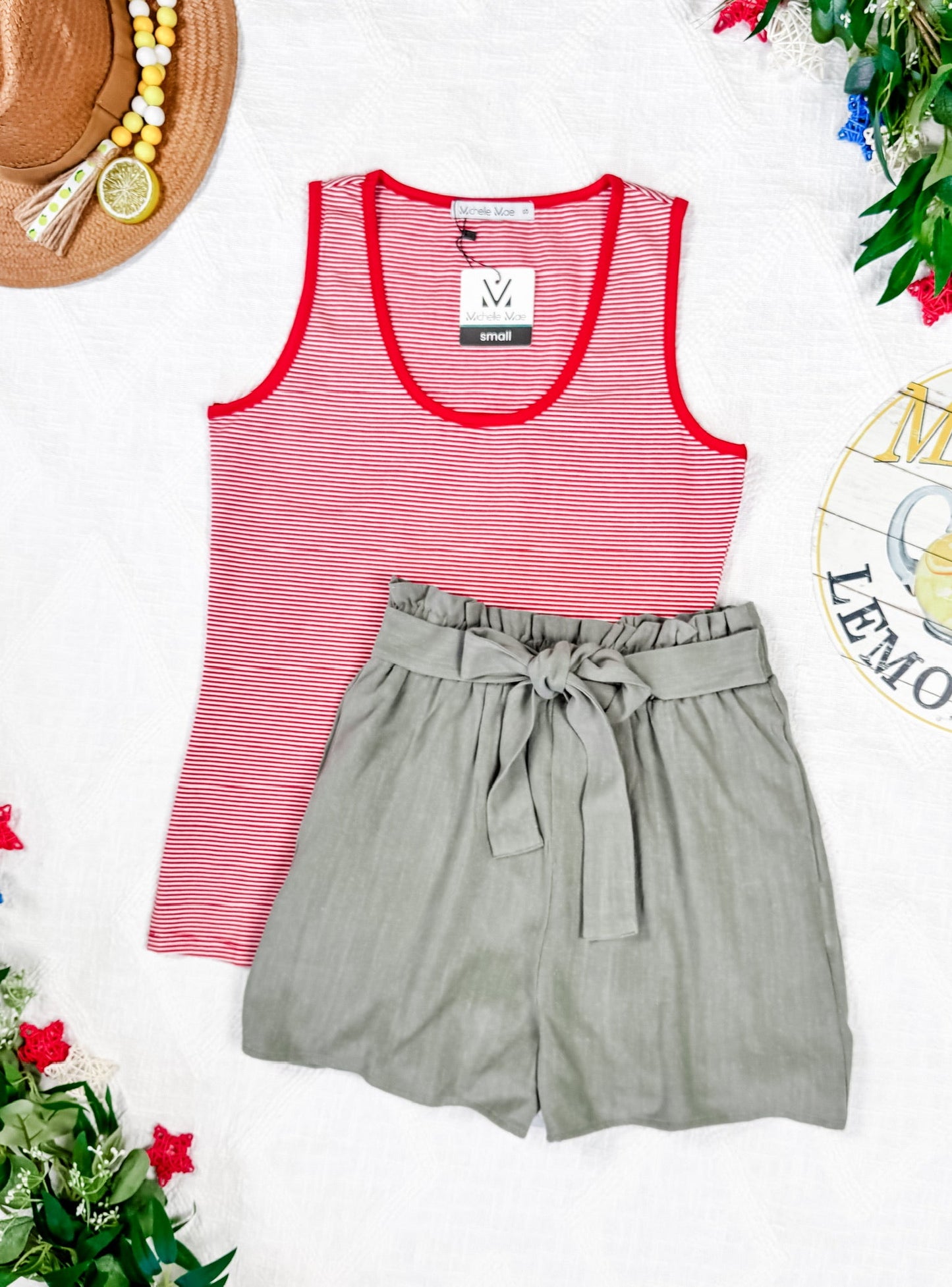 Libby Linen Shorts in Olive with tie belt and pockets