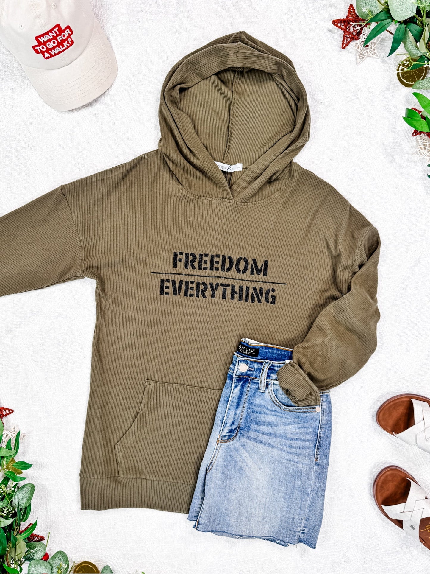 Women's olive embroidered hoodie with 