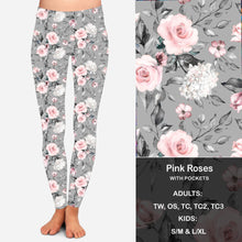  Pink Roses - Leggings with Pockets
