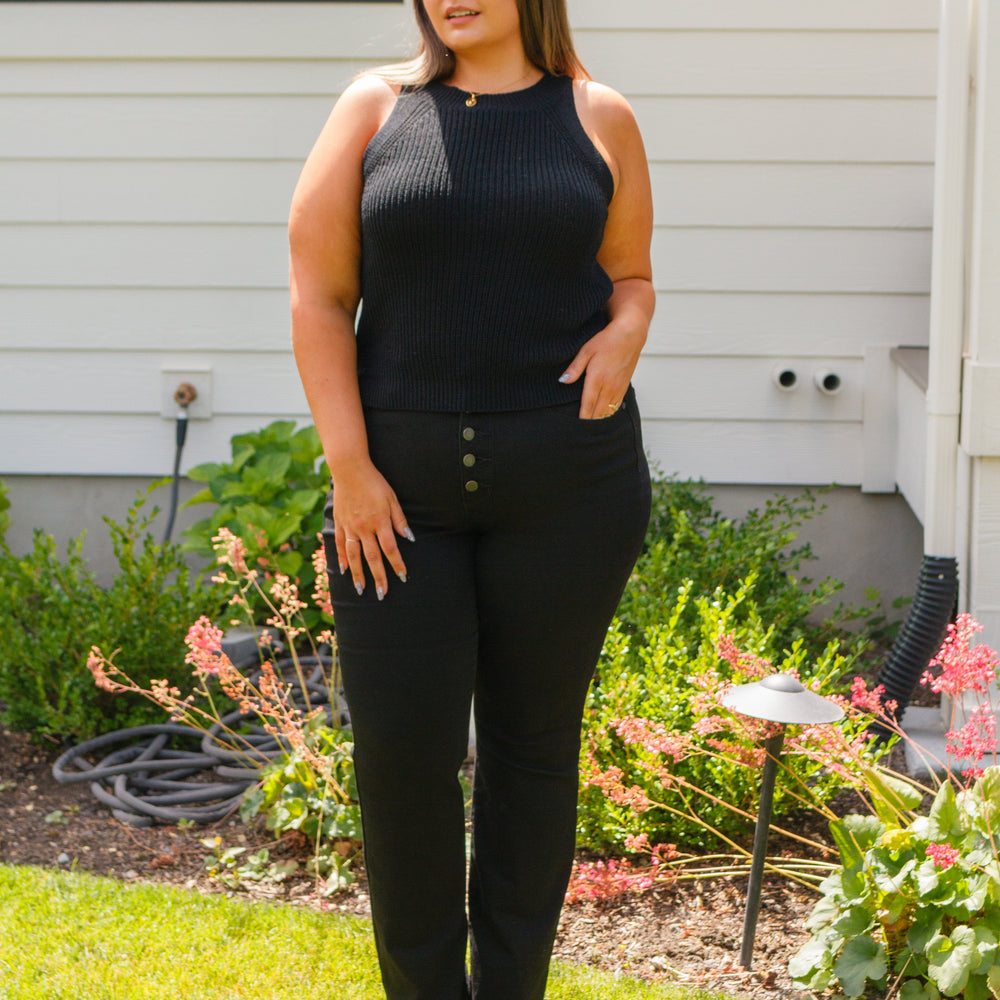 
                      
                        Previous Engagement Halter Neck Sweater Tank in Black
                      
                    