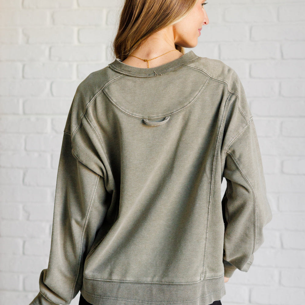 
                      
                        Quick Fix Mineral Wash Crew Neck Pullover in Army Green
                      
                    