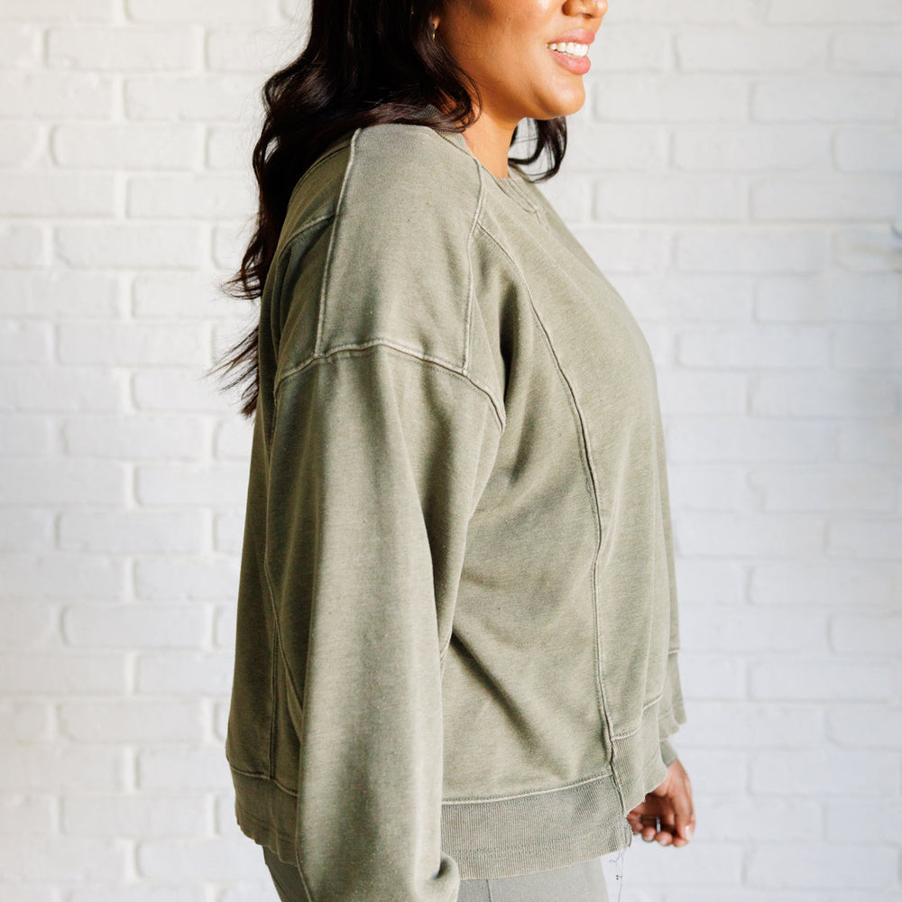 
                      
                        Quick Fix Mineral Wash Crew Neck Pullover in Army Green
                      
                    