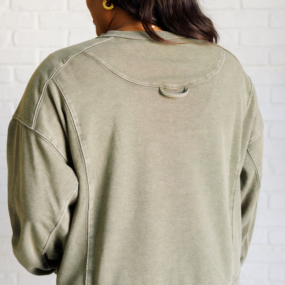 
                      
                        Quick Fix Mineral Wash Crew Neck Pullover in Army Green
                      
                    