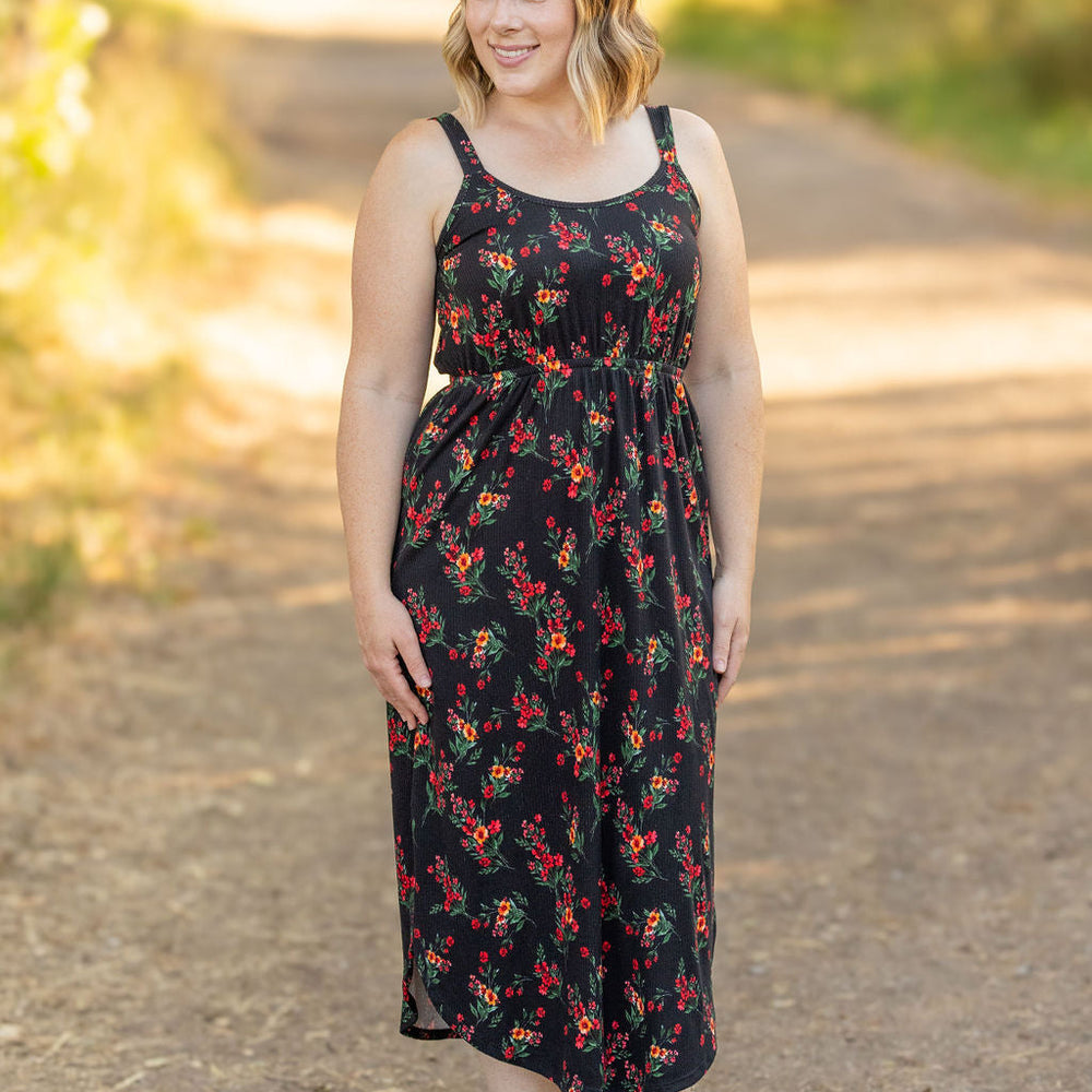 
                      
                        Reagan Ribbed Midi Dress - Black Floral
                      
                    