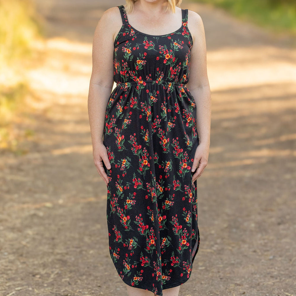 
                      
                        Reagan Ribbed Midi Dress - Black Floral
                      
                    