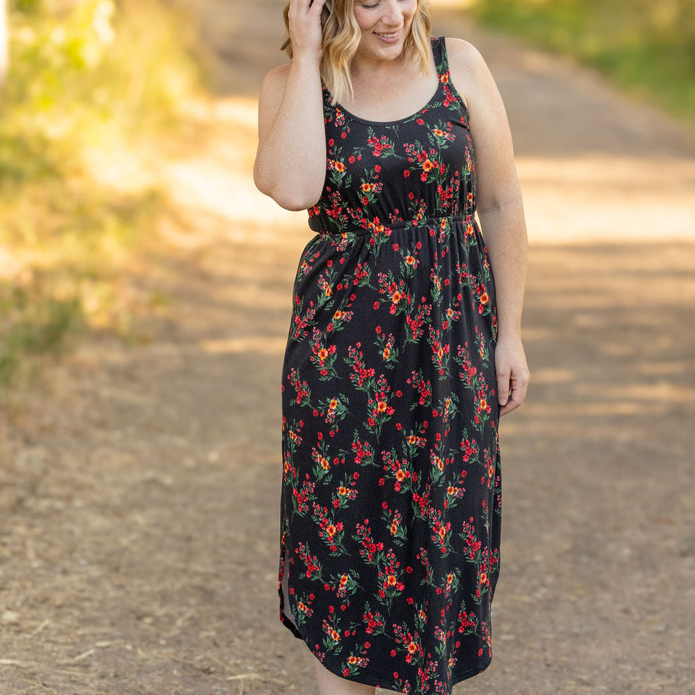 
                      
                        Reagan Ribbed Midi Dress - Black Floral
                      
                    