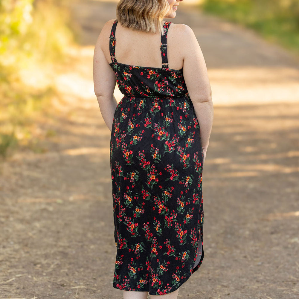 
                      
                        Reagan Ribbed Midi Dress - Black Floral
                      
                    