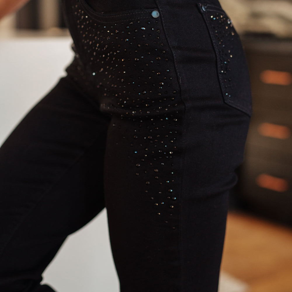 
                      
                        Reese Rhinestone Slim Fit Jeans in Black
                      
                    