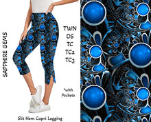  Sapphire Gems Side Slit Hem Capri Leggings with Pockets