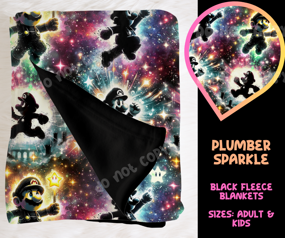 PLUMBER SPARKLE - SOFT BLACK FLEECE THROW BLANKET RUN 6 PREORDER CLOSING 9/25