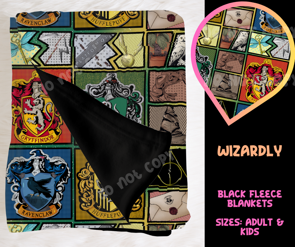 WIZARDLY - SOFT BLACK FLEECE THROW BLANKET RUN 6 PREORDER CLOSING 9/25