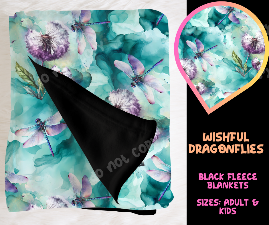 WISHFUL DRAGONFLIES - SOFT BLACK FLEECE THROW BLANKET RUN 6 PREORDER CLOSING 9/25