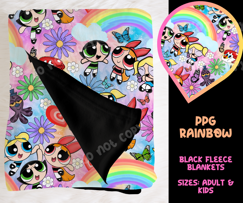 PPG RAINBOW - SOFT BLACK FLEECE THROW BLANKET RUN 6 PREORDER CLOSING 9/25