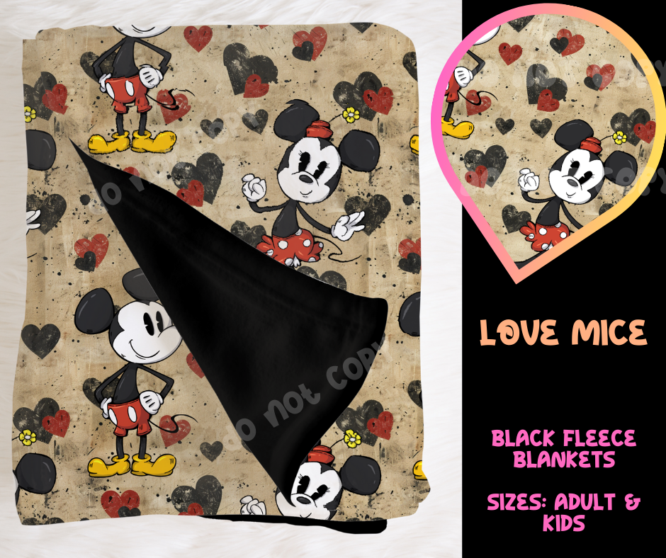 LOVE MICE - SOFT BLACK FLEECE THROW BLANKET RUN 6 PREORDER CLOSING 9/25