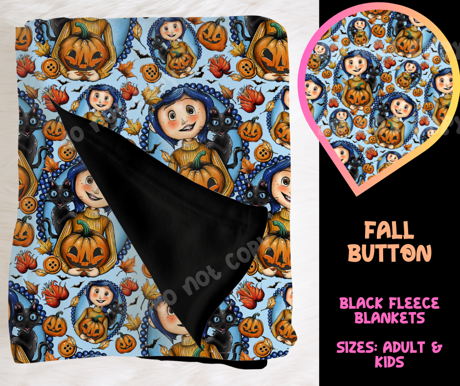 FALL BUTTON - SOFT BLACK FLEECE THROW BLANKET RUN 6 PREORDER CLOSING 9/25