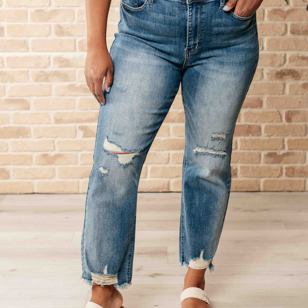 
                      
                        Sammy High Waist Distressed Crop Straight Leg Jeans
                      
                    