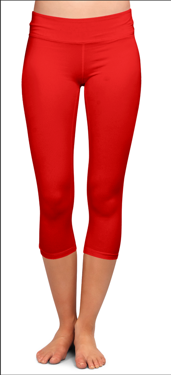 Solid Red Capri Leggings with Pockets