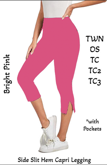  Pink Side Slit Hem Capri Leggings with Pockets