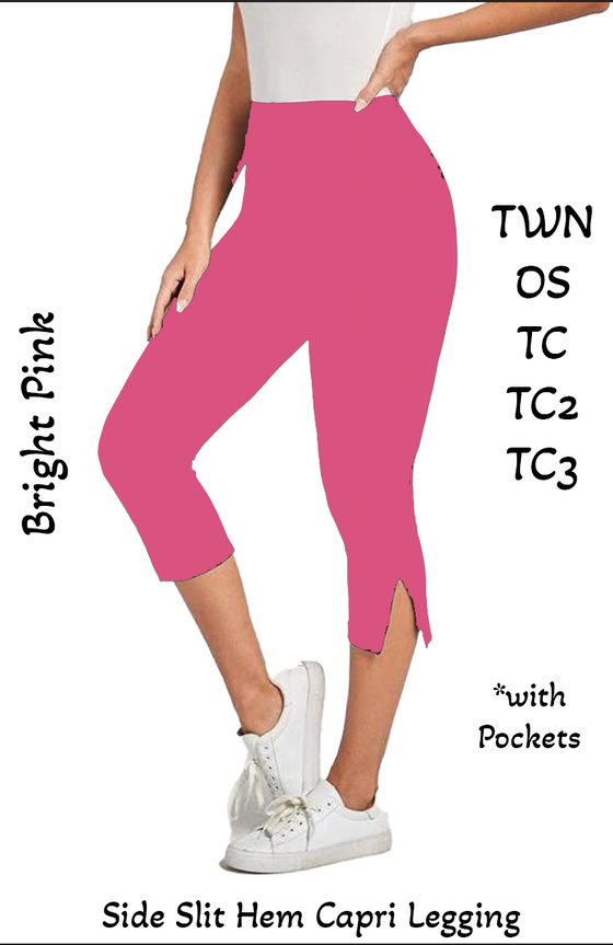 Pink Side Slit Hem Capri Leggings with Pockets