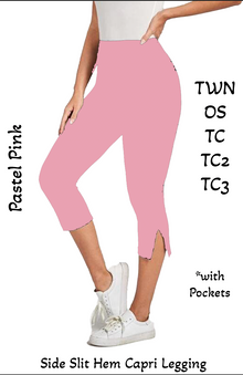  Light Pink Side Slit Hem Capri Leggings with Pockets