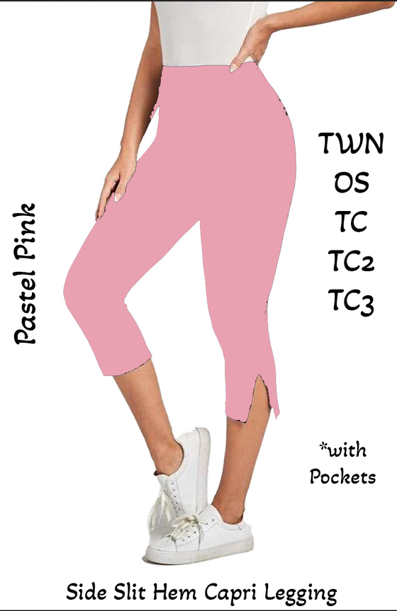 Light Pink Side Slit Hem Capri Leggings with Pockets