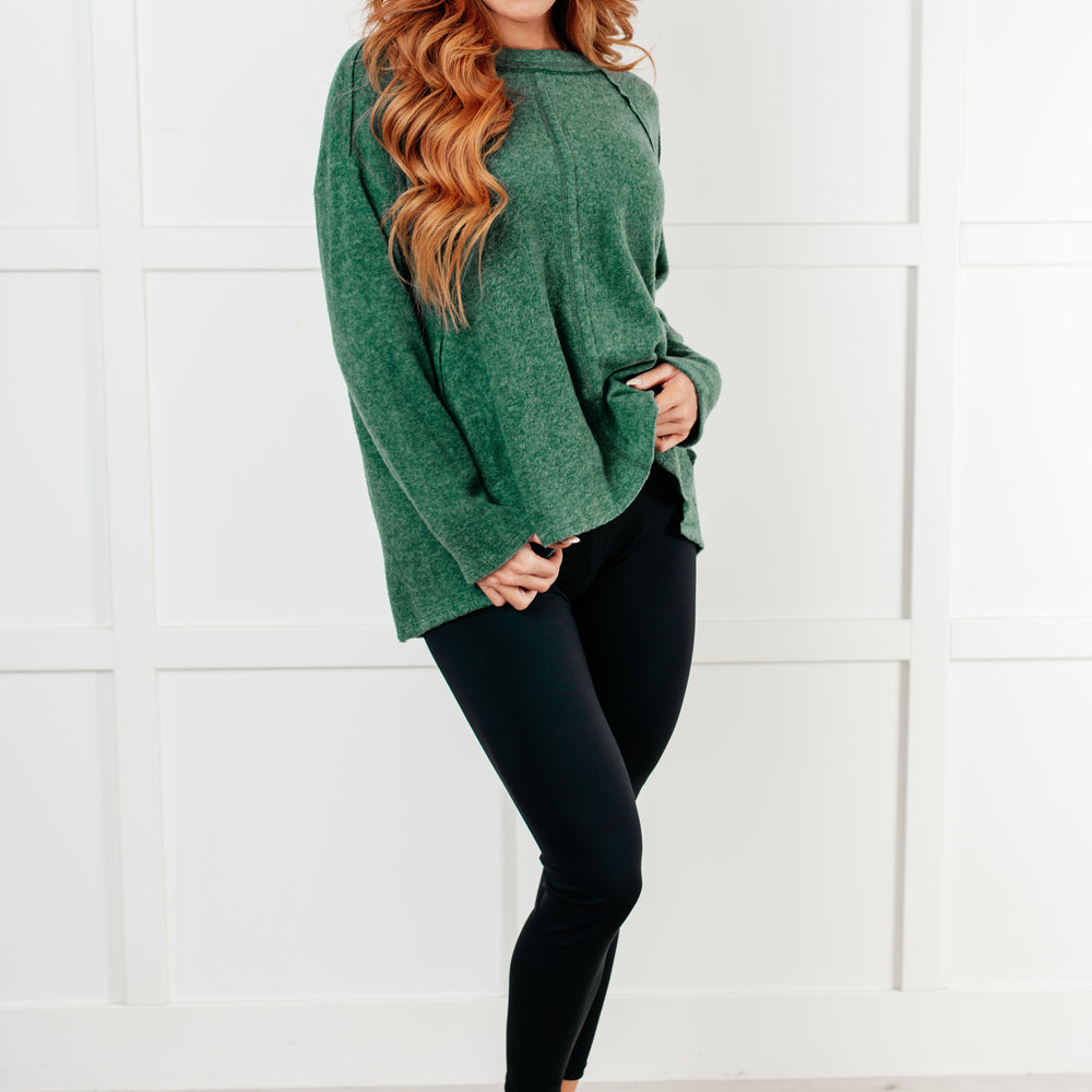 
                      
                        Simple Silhouette Brushed Hacci Sweater in Dark Green
                      
                    